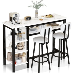 Lamerge Bar Dining Table Set for 2, 3 Piece Bar Table and Chairs Set, Kitchen Counter Height Dining Table Set, Small Kitchen Bar Table with Storage, Breakfast Nook Set for Small Space, White+Black