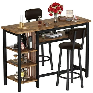 Lamerge Bar Dining Table Set for 2, 3 Piece Bar Table and Chairs Set, Kitchen Counter Height Dining Table Set, Small Kitchen Bar Table with Storage, Breakfast Nook Set for Small Space, Rustic Brown