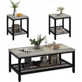 thumbnail image 1 of Lamerge Coffee Table Set of 3, Industrial Coffee Table with 2 Square End Side Tables, Modern Living Room Table Set with Metal Frame for Apartment Home Office, Grey, 1 of 8