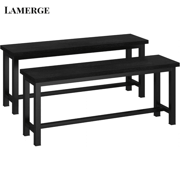 Lamerge Dining Table Chair Bench 2-Piece Set, Bench, 39-Inch, Stackable, for Dining Room Kitchen Conference Room, Black