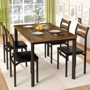 Lamerge Dining Table Set for 4, 43.3" Dining Room Table with 4 Upholstered PU Leather Chairs, Modern Wood Kitchen Table and Chairs Set, 5-Piece Dinette Set for Breakfast Nook, Small Places, Brown