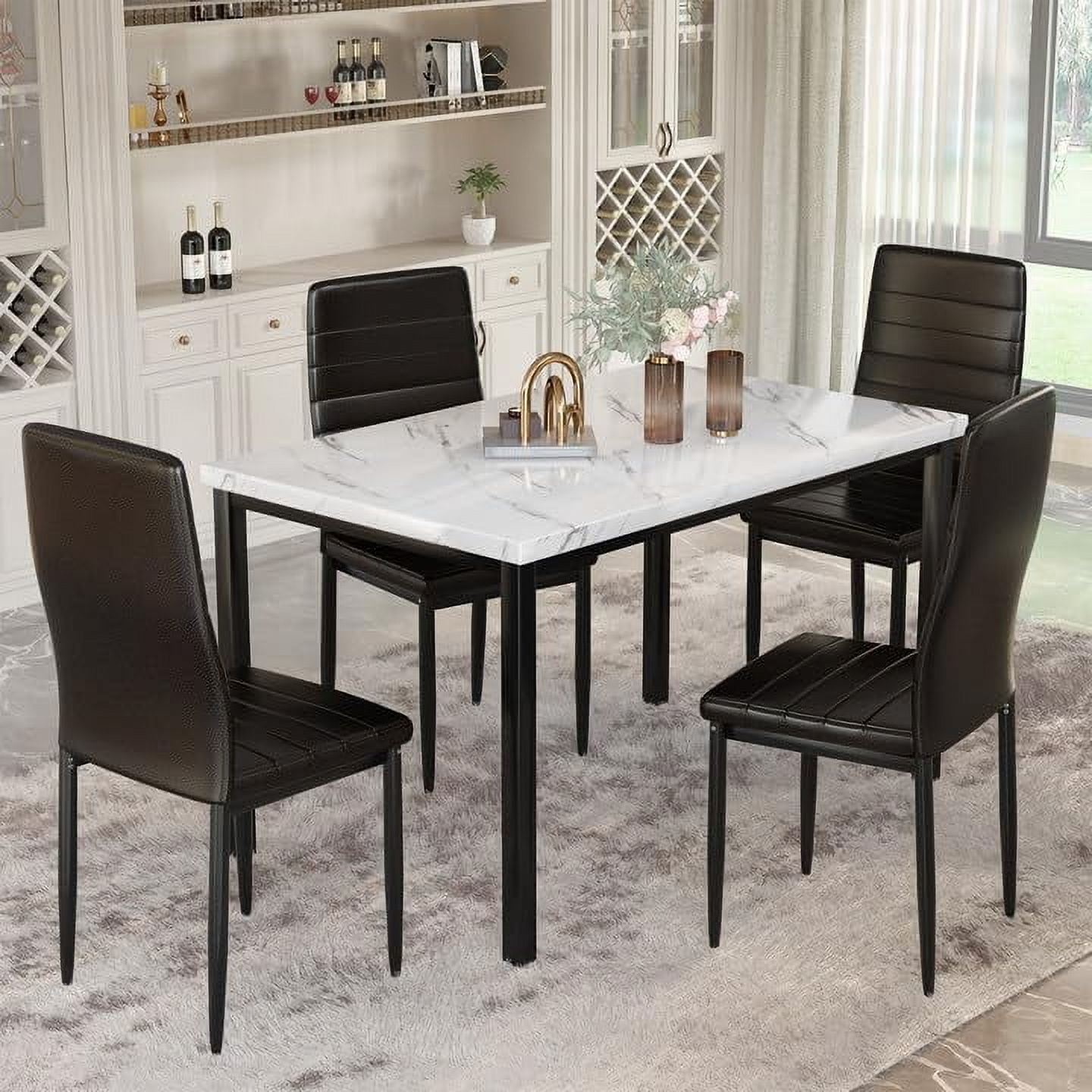Lamerge Dining Table Set for 4, Kitchen Table and Chairs Set of 4, Faux ...