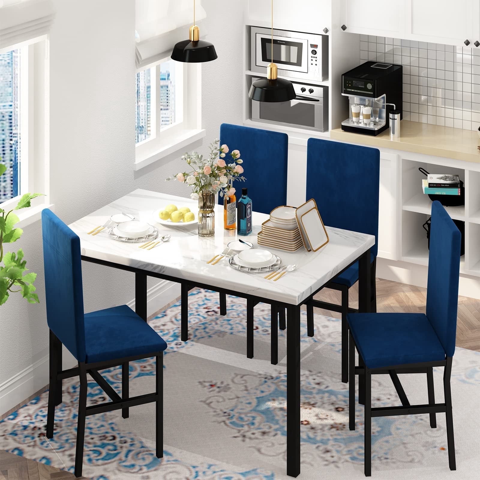 Lamerge Dining Table Set for 4, Modern Kitchen Table and Chairs Set of ...