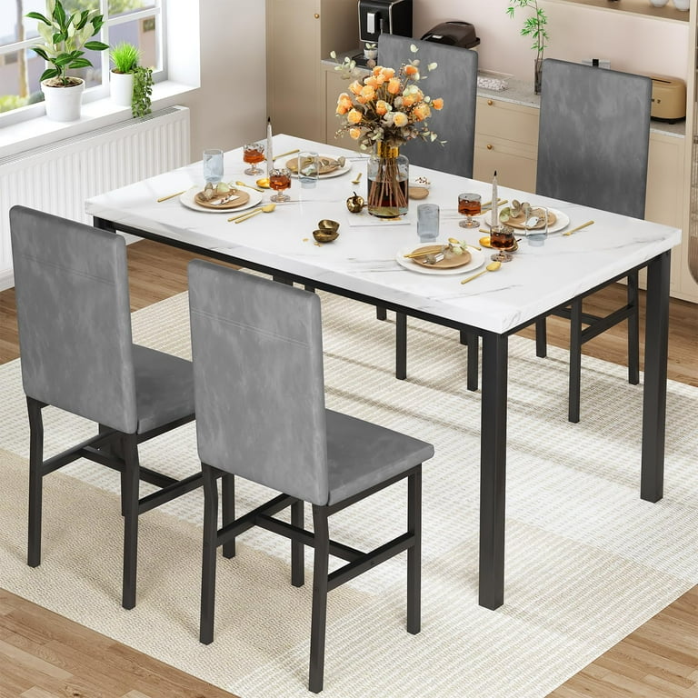 Lamerge Dining Table Set for 4 Modern Kitchen Table and Chairs Set of 4 Space Saving 5 Piece Dining Room Table Set for Small Space Apartment Grey Walmart