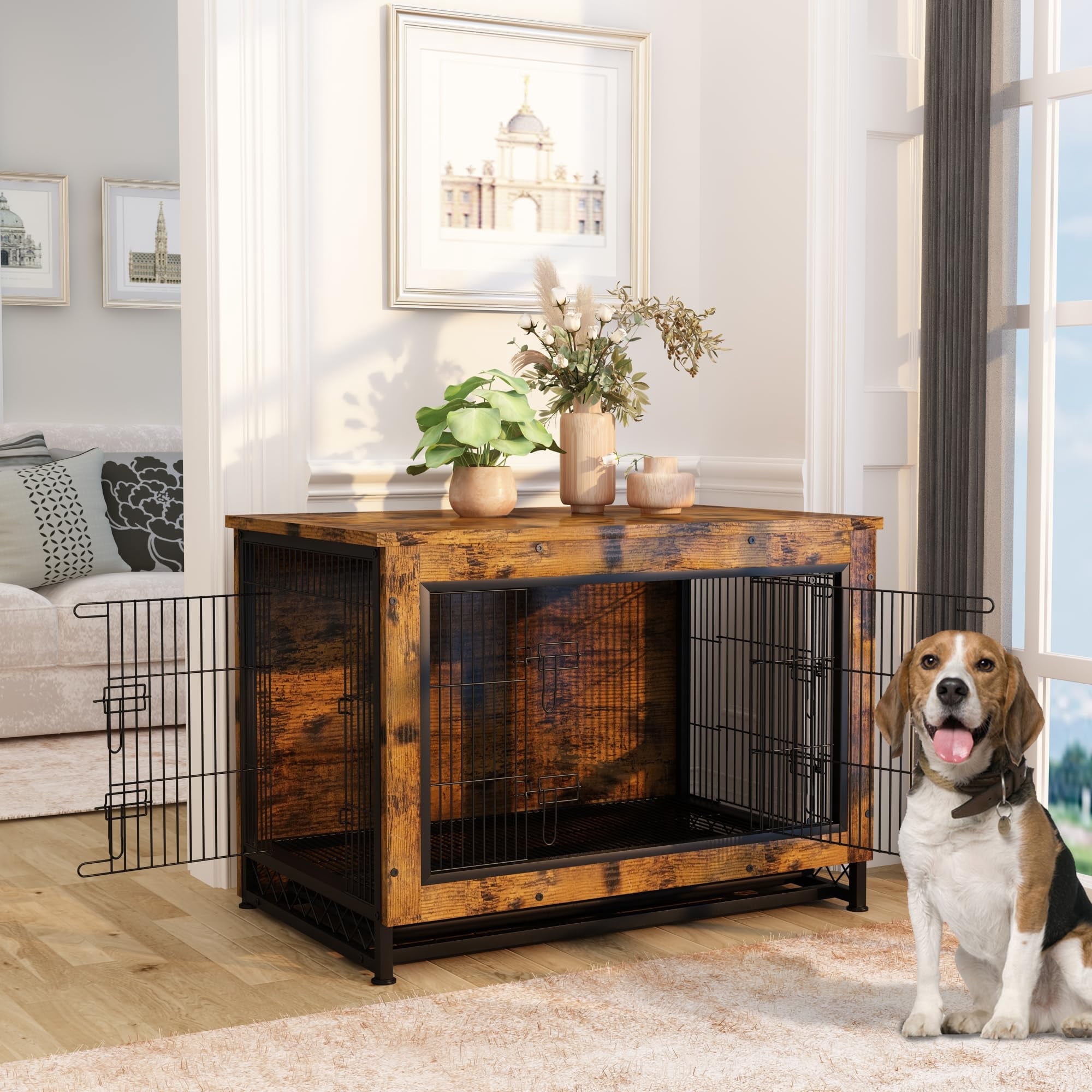 Fresh Look at Lamerge Dog Crate Furniture 3 Door Dog Kennel Wooden Dog