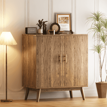Lamerge Modern Farmhouse Liquor Cabinet with Wine Rack and Glasses Holder