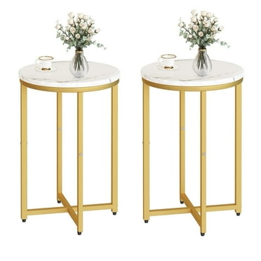 Lamerge Modern Gold Side Table Set - Durable and Stable End Tables for Living Room, Small Table & Bedside Tables with Faux Marble Top, Easy to Clean Small End Table, Stylish and Functional Design