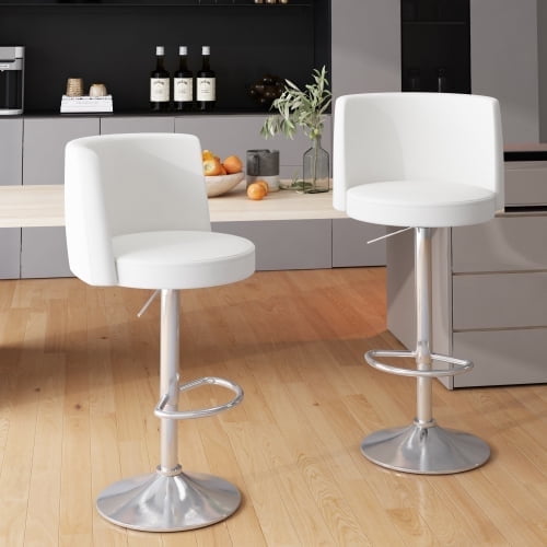 Lamerge Modern Steel Swivel Bar Stools Set of 2, Adjustable Leather Bar