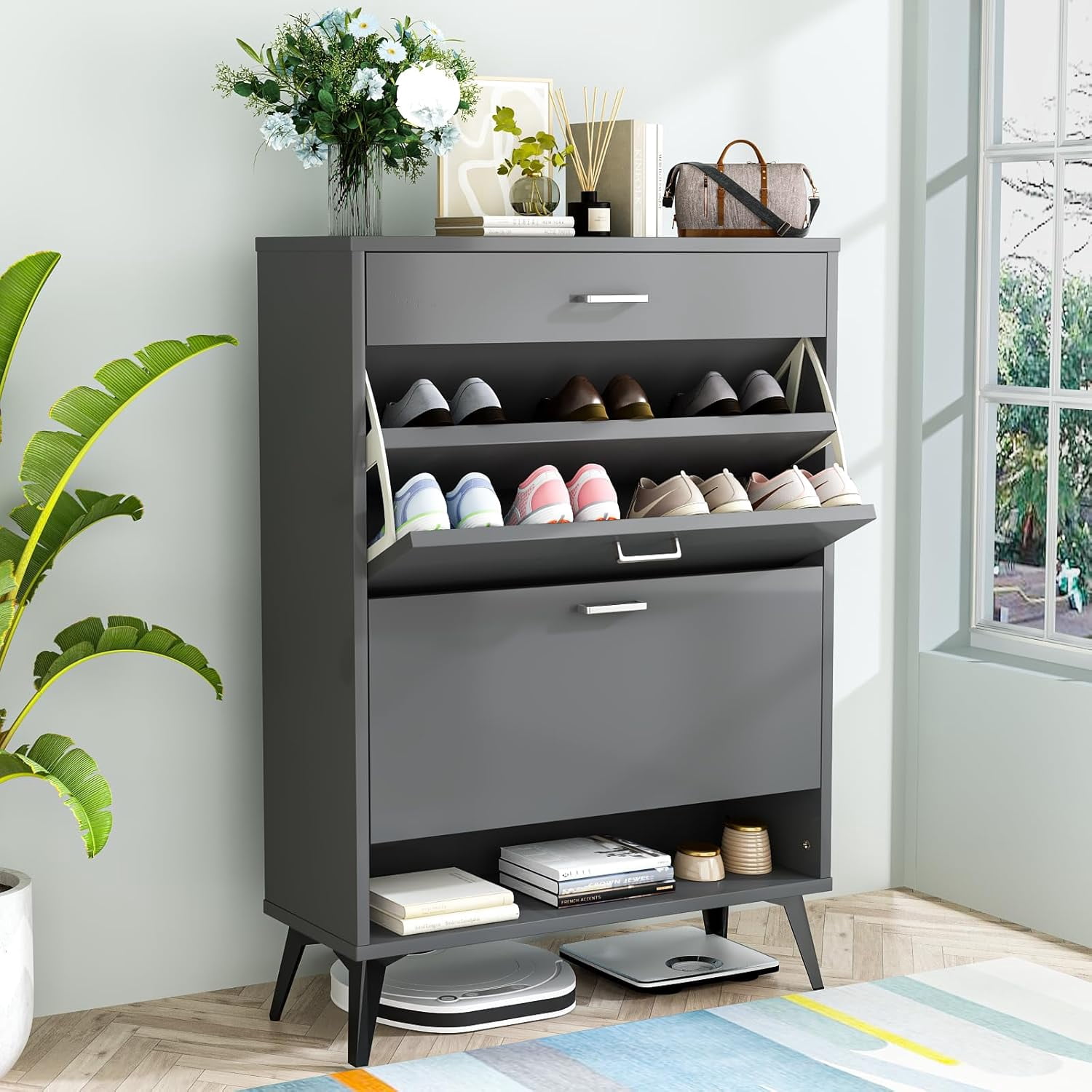 Lamerge Shoe Cabinet for Entryway, Shoe Storage Cabinet with 2 Flip ...