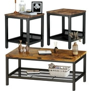 Lamerge Storage 3 Piece Modern Living Room Wooden Industrial Coffee Table Set，Brown