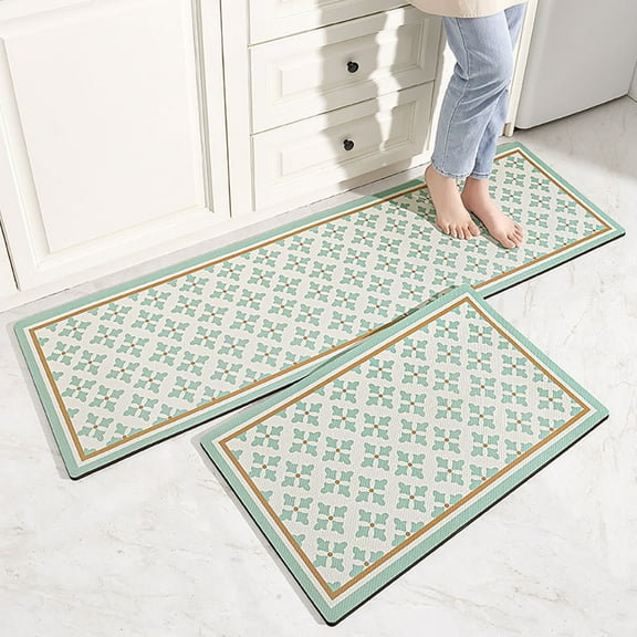 Lamgool 2 Piece Kitchen Rugs Anti-Fatigue Kitchen Mats Laundry Room Carpet, Waterproof Non-Slip Floor Mats for Kitchen Home Office Doormat, 18" x 59" & 18" x 28", Green