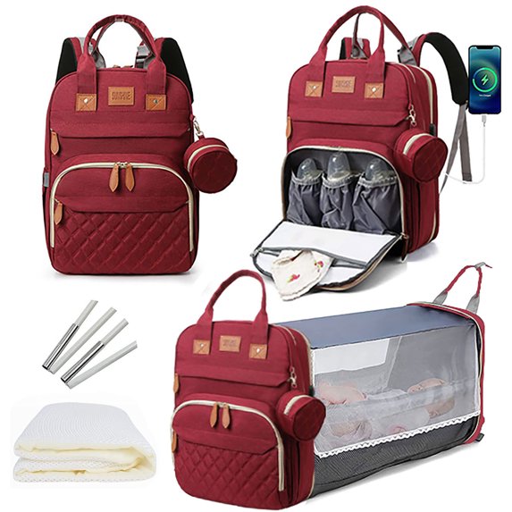 Lamgool Baby Diaper Bag Backpack with Changing Station, Baby Bag for Boys Girls, Waterproof Travel Diaper Backpack with Bassinet and Net