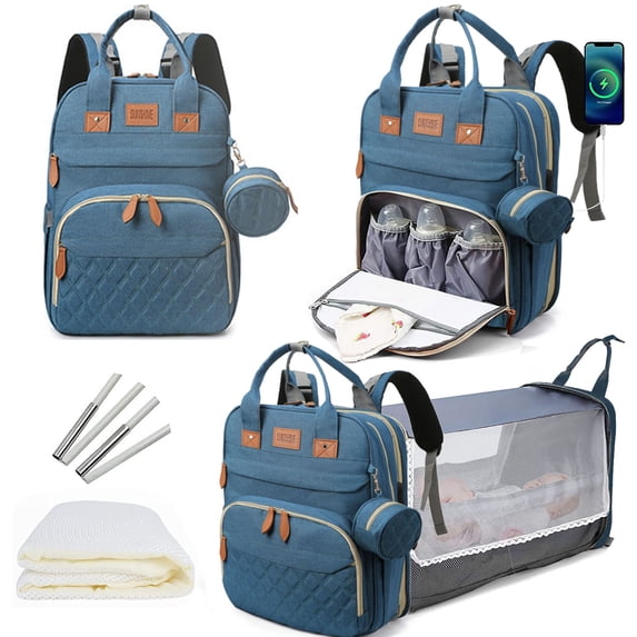 Lamgool Baby Diaper Bag Backpack with Changing Station, Baby Bag for Boys Girls, Waterproof Travel Diaper Backpack with Bassinet and Net