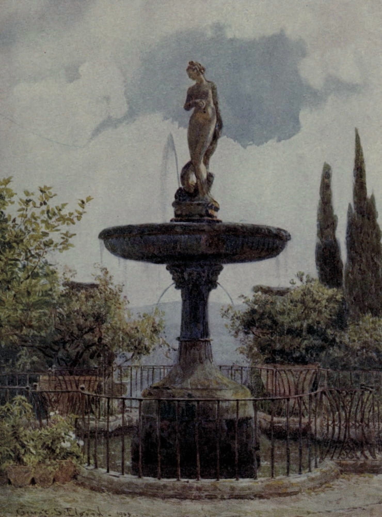 Lamias Winter-quarters 1907 A noble fountain Canvas Art - George S Elgood (18 x 24)