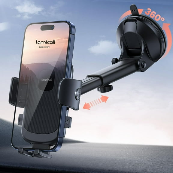 Lamic Car Phone Mount - [Strongest Military-Grade Suction Cup] 360 Rotation Holders for Your Quick Release Adjustable Dashboard iPhone 17 16 Pro Max Galaxy Truck