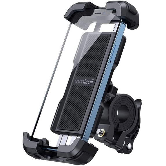 Lamicall Bike Phone Holder, Motorcycle Phone Mount, Quick Install Handlebar Clips Phone Holder for Bike Motorcycle Fits Apple and Android 4.7" - 6.8" Cell Phones - BP03 Black