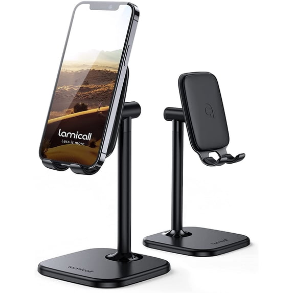 Lamicall Cell Phone Stand for Desk - Adjustable Mobile Phone Holder for Desktop fit 4-10'' Cellphone and Tablet - DP02 Black