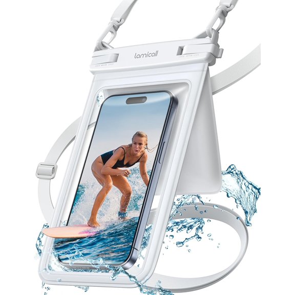 Lamicall Double Bag Waterproof Phone Pouch - IPX8 Case with Lanyard, Beach Vacation Cruise Ship Essentials for iPhone 16/14/13 Pro Max, Galaxy 25/24/23, 4-7.5" White