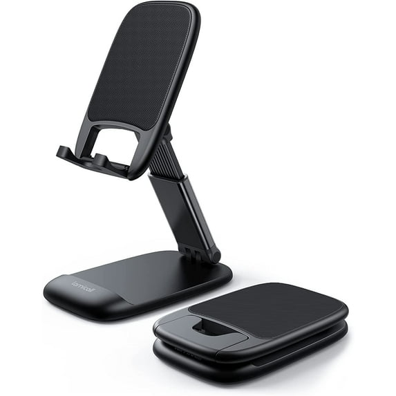 Lamicall Foldable Cell Phone Stand for Desk - Pocket Size Phone Holder for Desktops Fits 13 Pro Max Mini, 12 11 XR X 8 7 6 Plus SE, 4-8'' Smartphones - Black