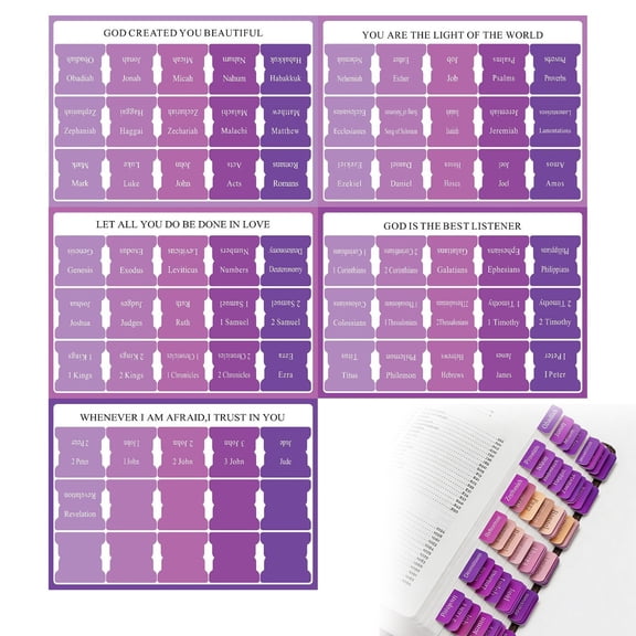 Laminated Bible Tabs for Women & Men - Large Print Tabs for Study Bibles, for Easy Navigation and Quick Reference - Easy-to-Read and Apply Tabs for All Ages, Purple Theme