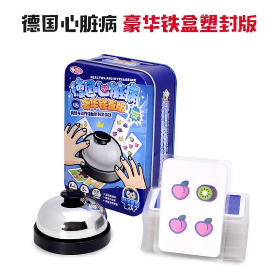 Laminated Deluxe Metal Tin Fruit Slap Reflex Card Game with Metal Bell, Ages 7+