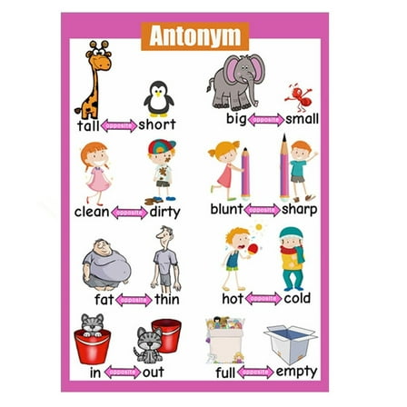 Laminated Educational Preschool Posters for Toddlers| Educational Wall Charts| School classroom Posters| Class decorations for Kindergarten-Antonym Poster