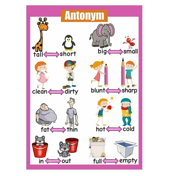 Laminated Educational Preschool Posters for Toddlers| Educational Wall Charts| School classroom Posters| Class decorations for Kindergarten-Antonym Poster