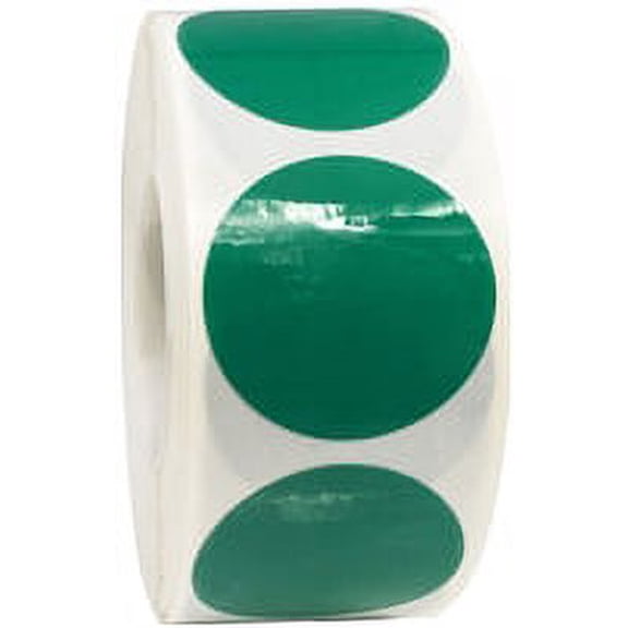Laminated Green Circle Dot Stickers, 1" Inch Round, 500 Labels on a Roll