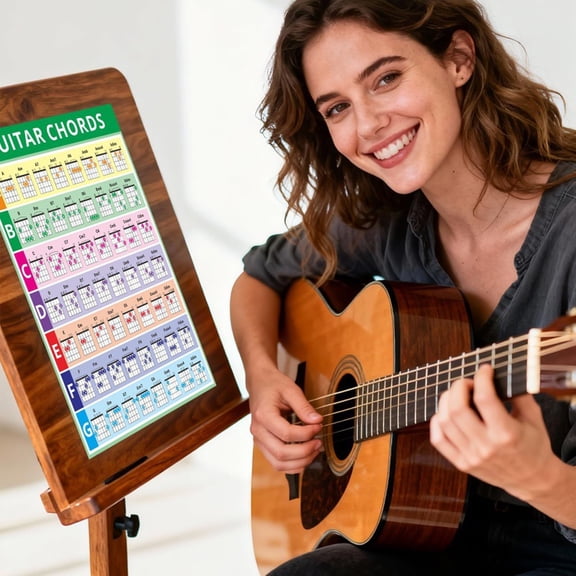 Laminated Guitar Chord Chart, Five Degree Music Guide, Wear Resistant Learning Card, Portable Beginner Reference Poster for Guitar Practice, Music Teaching and Daily Beginner Skill Training