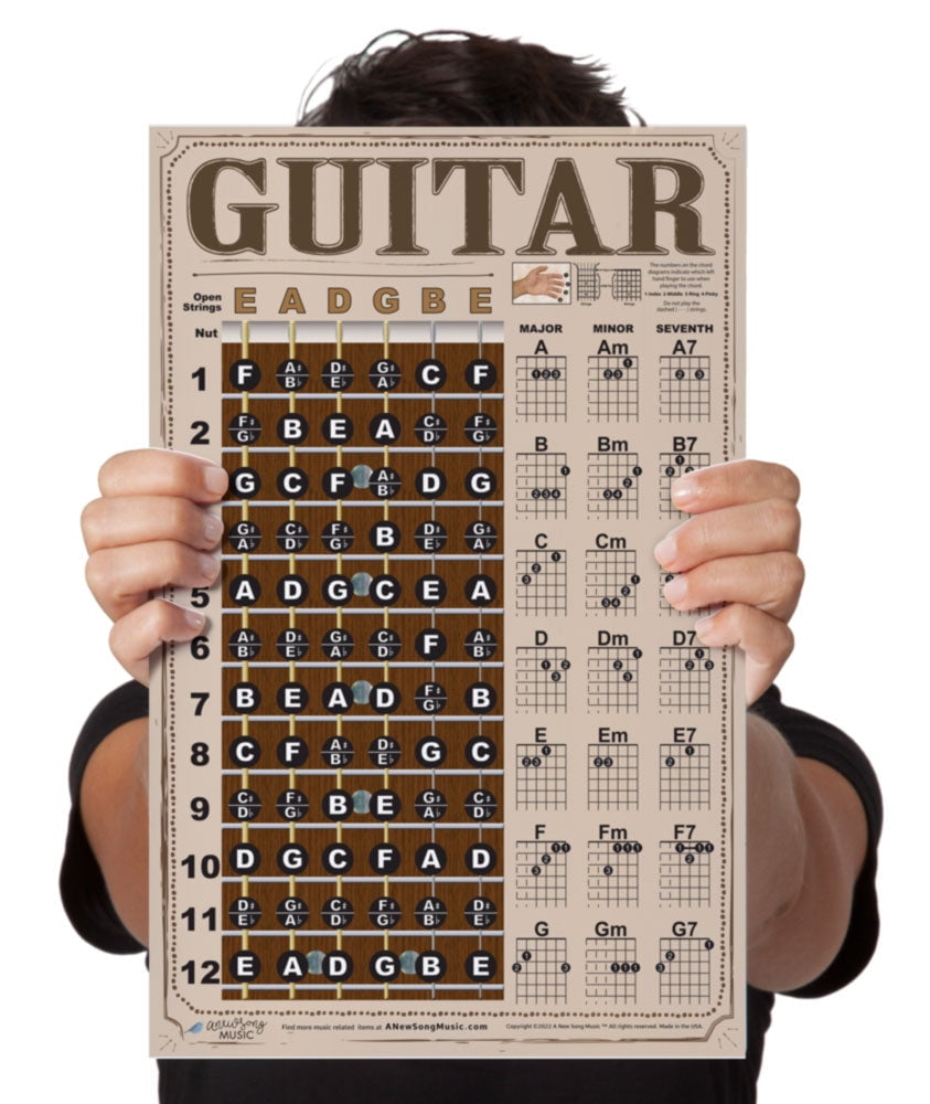 Laminated Guitar Chord And Fretboard Note Chart 11x17 Americana Easy Instructional Poster 8547