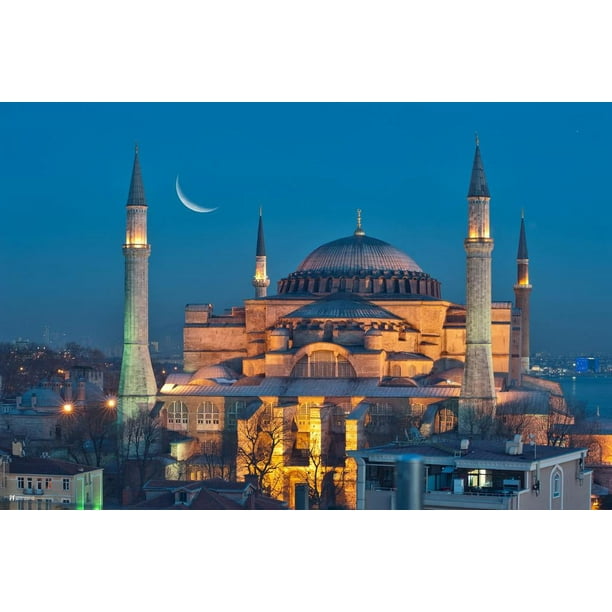 Laminated Hagia Sophia Night Istanbul Turkey Islamic Wall Art Muslim