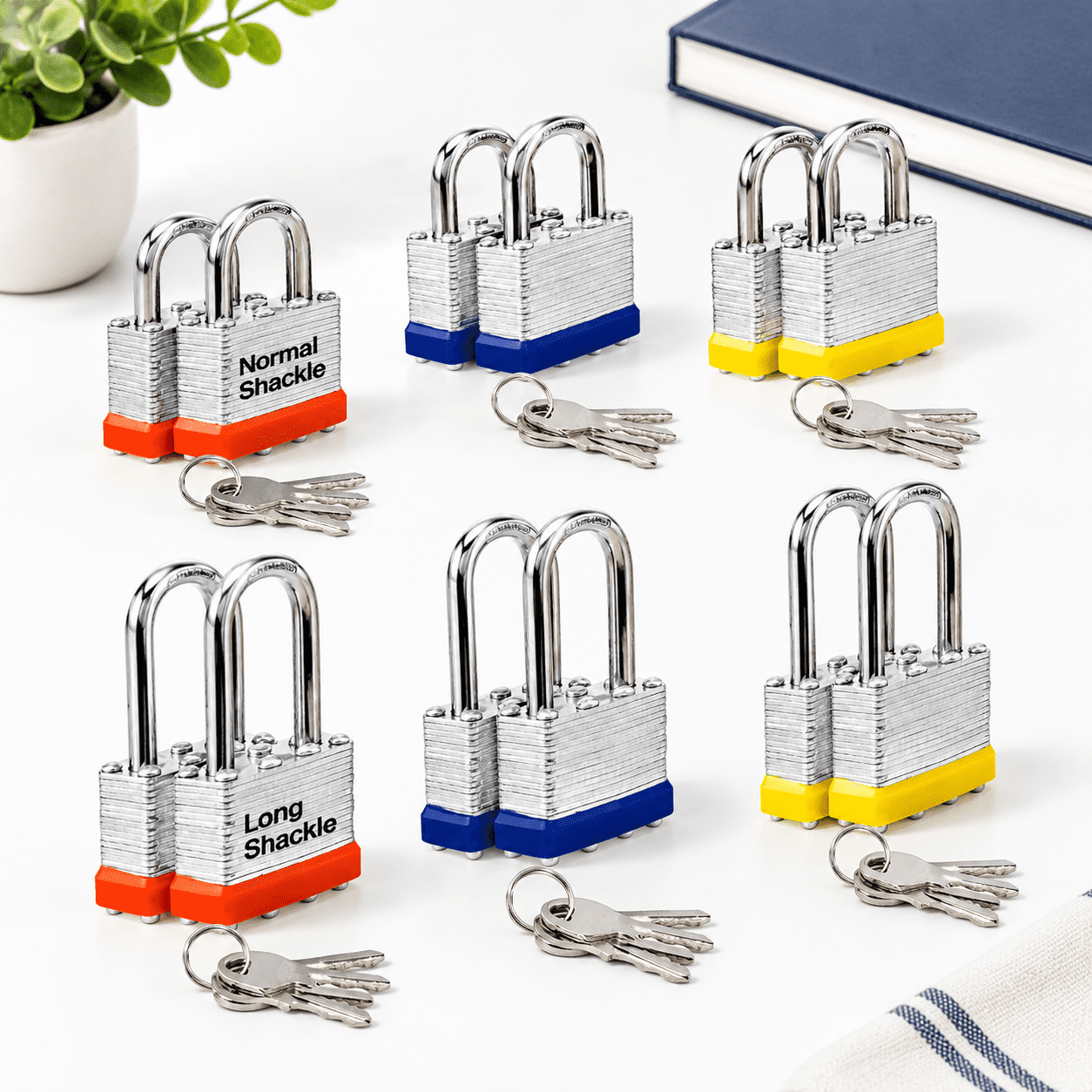 Sign Shackles Laminated Keyed Alike Padlocks 12 Pack Mixed Colors Normal & Long ...