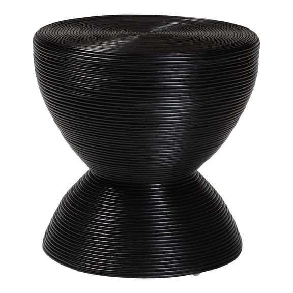 Laminated Natural Rattan Side Table - Hourglass Accent Table with Modern Sculptural Design, Boho Chic Style for Living Room or Bedroom, Black