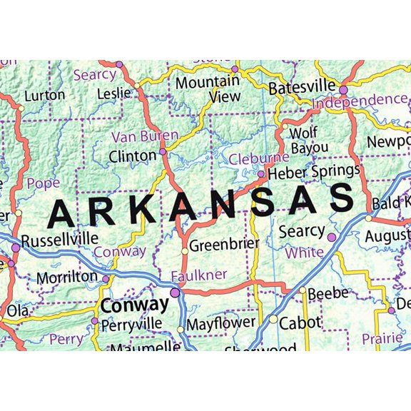 Laminated Paper Arkansas State Map 23.9 x 25 Inches