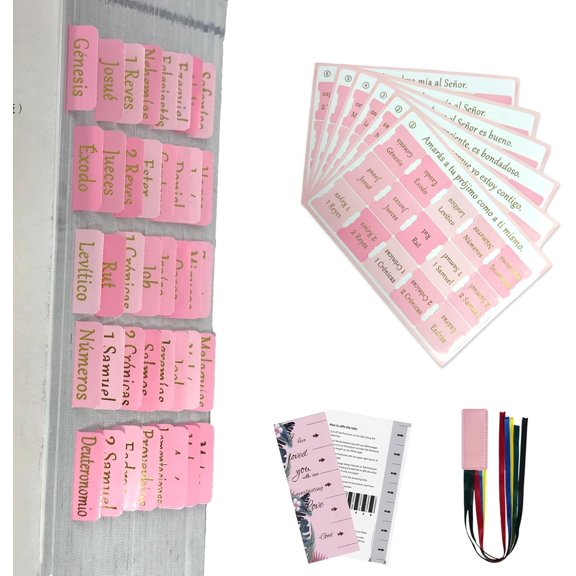 Laminated Tabs, Foil Lettering Design for Women and Men, Accessories Study Supplies, and Large Print Stickers, 90 Chapters Labels for Easy Navigation ( Spanish)