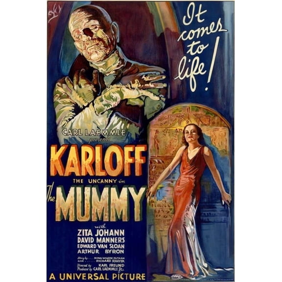 Laminated The Mummy Boris Karloff 1932 Campy Classic Horror Scary Movie Poster 24.5 x36.5 inches