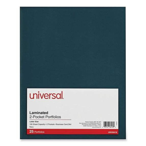 Universal UNV56418 11 in. x 8-1/2 in. Cardboard Paper, Laminated Two-Pocket Folder - Navy (25/Pack)