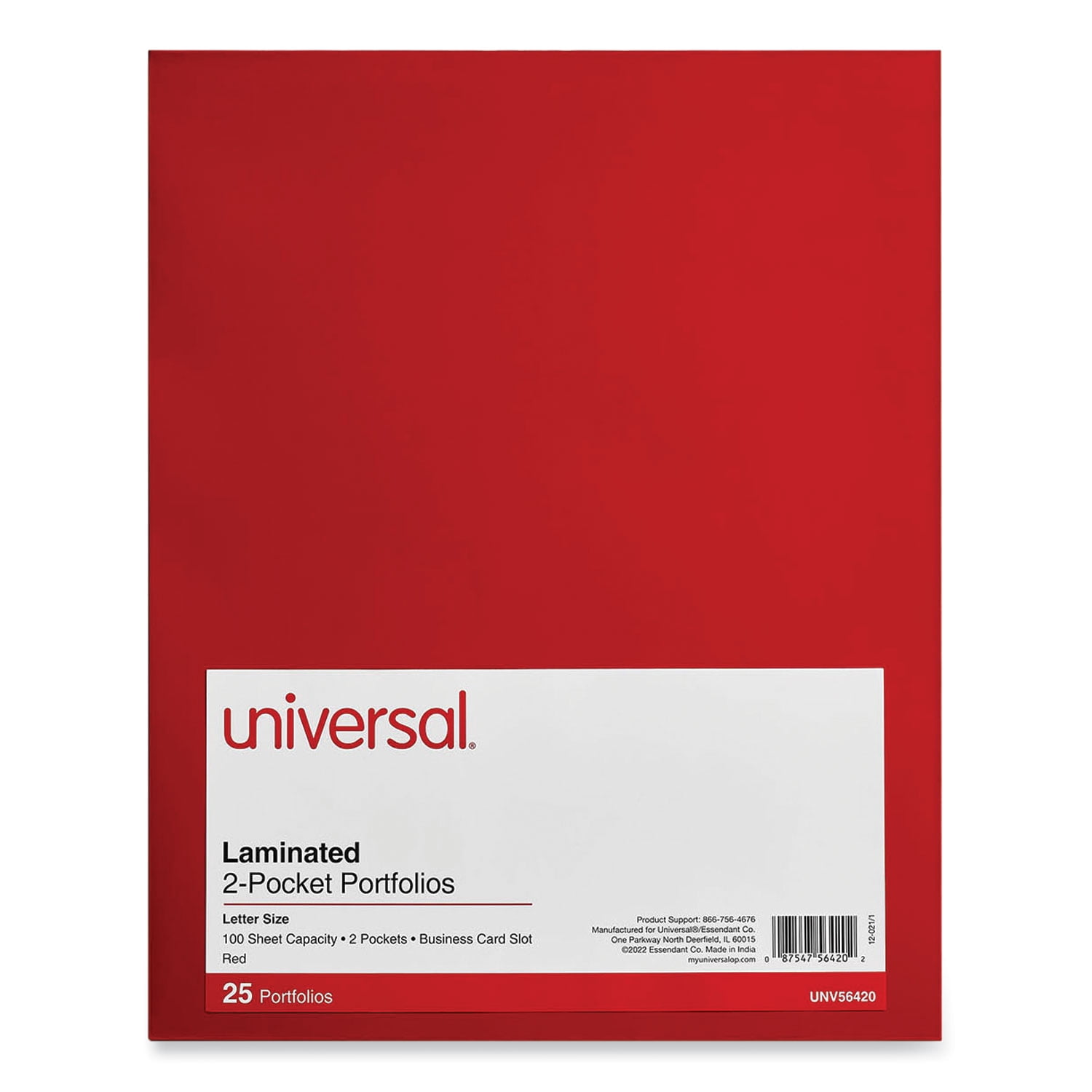 11 in. x 8-1/2 in. Cardboard Paper, Laminated Two-Pocket Folder - Red (25/Pack)