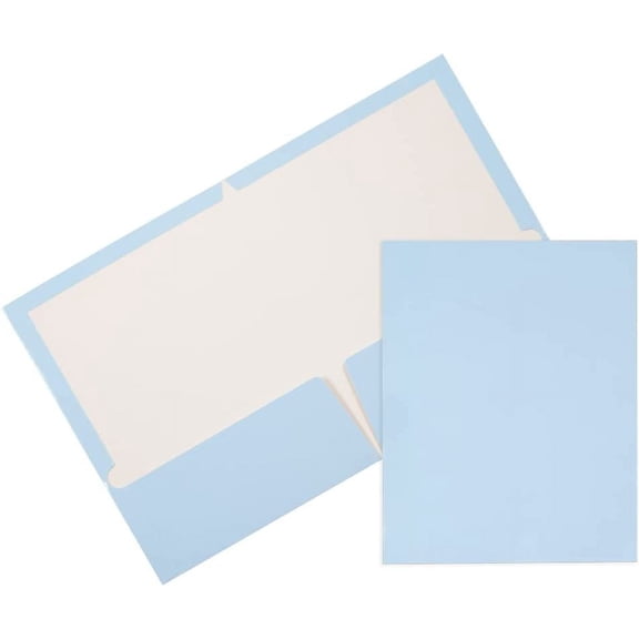 Laminated Two Pocket Glossy School Folders - Letter Size - High Gloss Baby Blue - Bulk 100/Box
