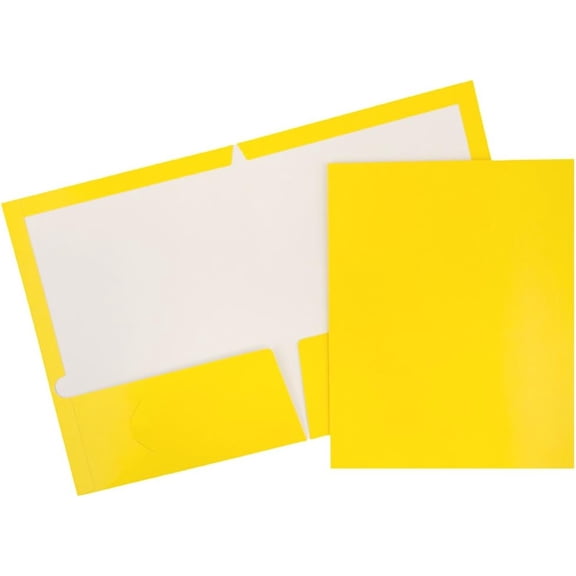 Laminated Two Pocket Glossy School Folders - Letter Size - High Gloss Yellow - Bulk 100/Box