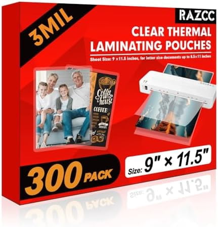 Laminating Sheets, 300 Pack Clear Thermal Laminating Plastic Paper Laminator Sheets, 9 x 11.5-Inch, 3mil, Ideal Office or School Supplies$$Office