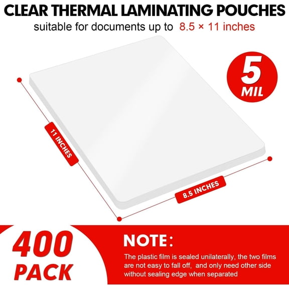 Laminating Sheets, 400 Pack Clear Thermal Laminating Plastic Paper Laminator Sheets, 9 x 11.5-Inch, 5mil, Ideal Office or School Supplies