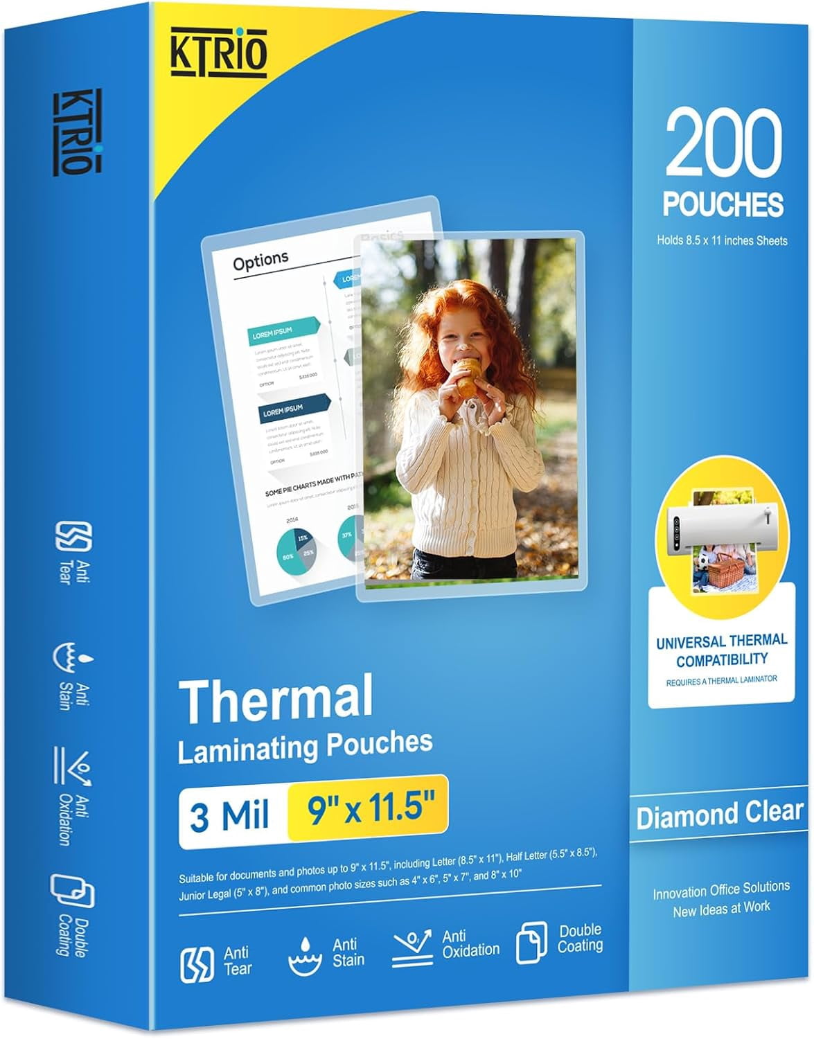 200 Pack Laminating Sheets, Hold 8.5 x 11 Inches, 3 MIL Thermal Laminating Pouches, 9 x 11.5 Laminate Sheets for Laminator, Clear Lamination Sheet Paper, Letter Size, Office School Home Supplies