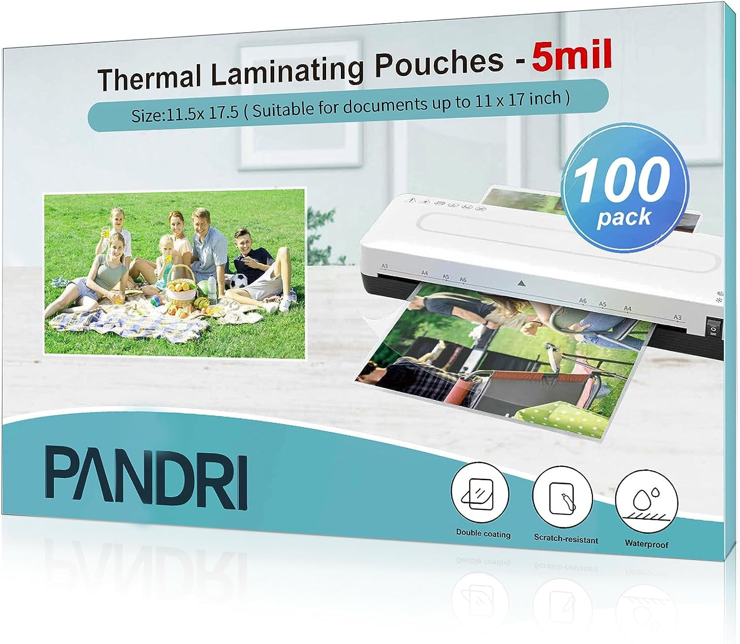 Laminating Sheets, PANDRI 100 Pack Thermal Laminating Pouches Holds 11 x 17 Inch, 5 Mil Laminator Paper 11.5 x