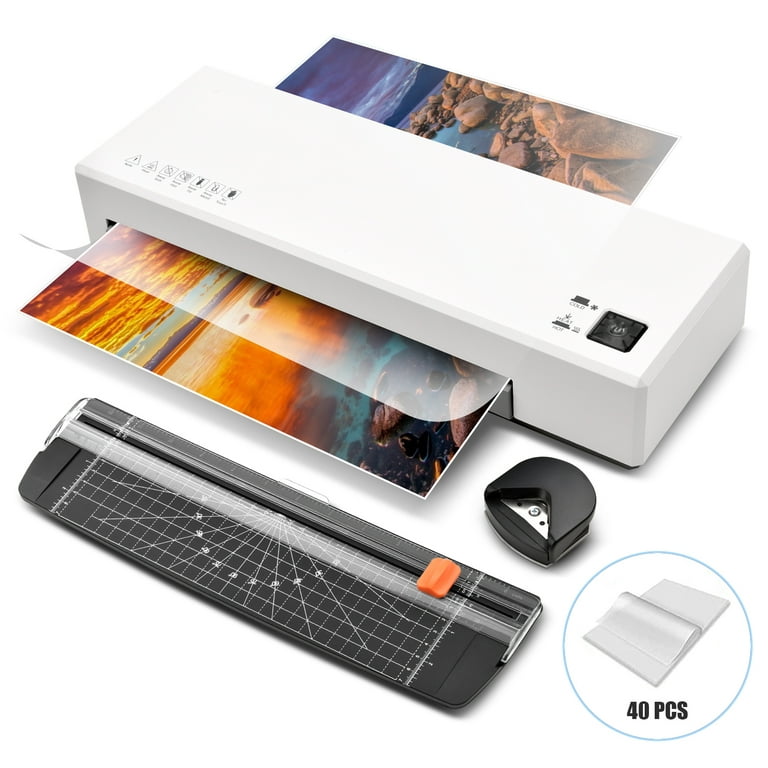 Laminator, 4 in 1 Thermal and Cold A4 Laminator Machine with 40 Laminating  Pouches, A4 9 Inches Personal Laminator for Home School Office Use,  Lamination with Paper Cutter Corner Rounder（White) 