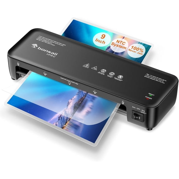 Laminator, 9 Inch Thermal Laminator Machine with Never Jam Technology for Doc/Posters/Photo, Personal Laminating Machine Simple Convenient for Home, Office and School Black