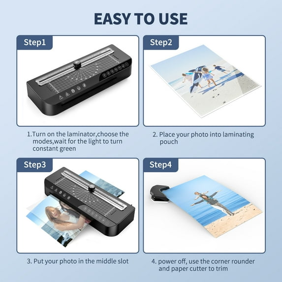 Laminator, A4 Laminator Machine with 15 Laminating Pouches,90s Fast Warm-up,9 Inches Cold and Thermal Laminator with Built-in Paper Trimmer and Corner Rounder for Home Office School Use
