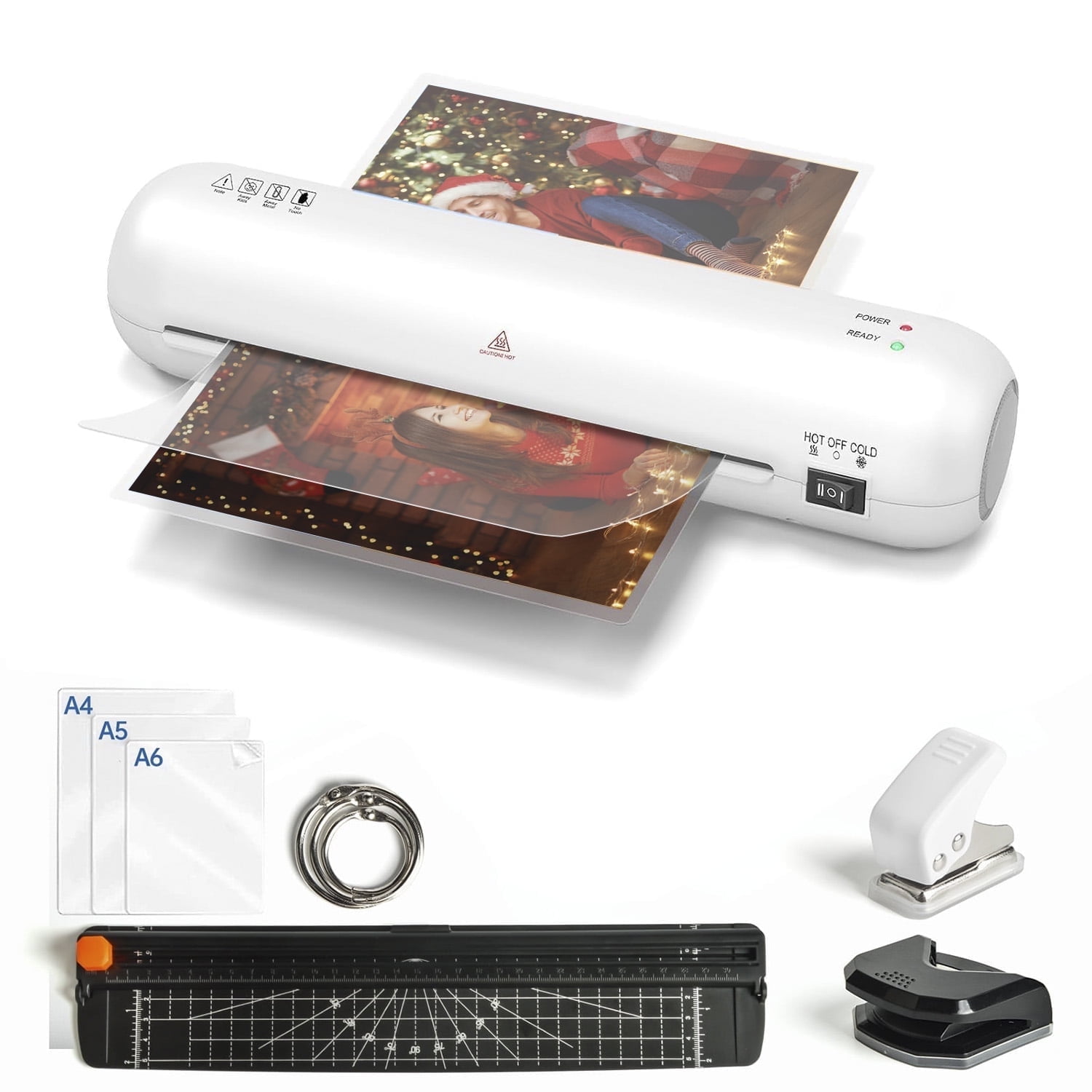 A4 Laminator Machine,6-in-1 Thermal Laminator Kit with 2-Min Quick Heat Hot & Cold Modes Jam-Free Design Portable Laminating Machine for Office School Home