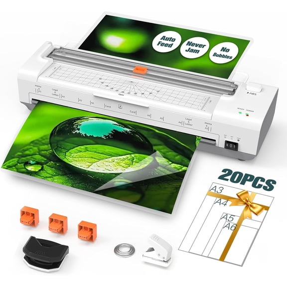 Laminator Machine 13 Ih Lamination Machine with Auto Paper Feed, Never Jam A3 Thermal Lamination, 20 Laminating Sheets 10-in-1 Laminator with Cutter, Trimmer & Corner Rounder for Office School