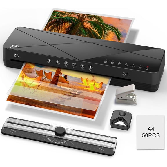 Laminator Machine 13 inch, Laminating with 50 Sheets 60s Quick Warm Up Auto-Off, 6 in1 Lamination ABS Jam Free for Home Office School, Black